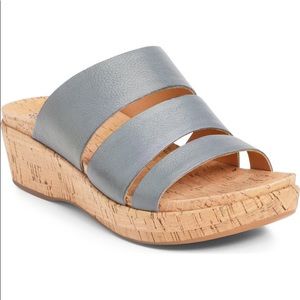 Kork-Ease Menzie Blue Leather Cork Wedge Sandals